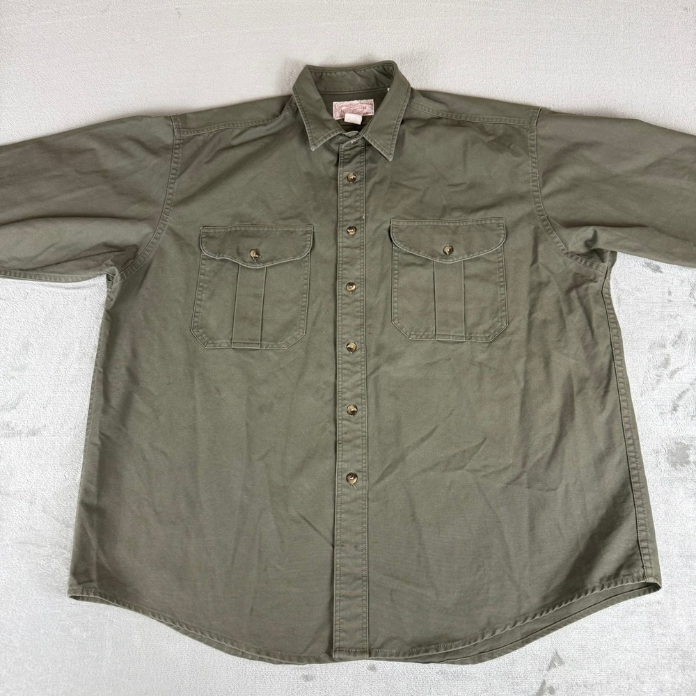 Filson Heavy Cotton Field Shirt Mens XL Olive Green Flap Pockets Utility USA - Picture 2 of 10